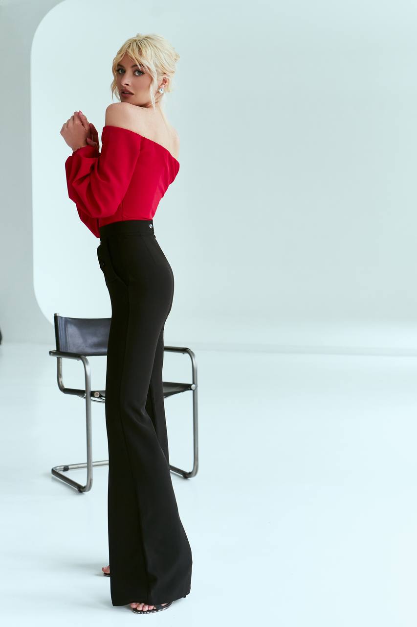 Womens Black Trousers With Front Slits Suit Crepe Diagonal Lux