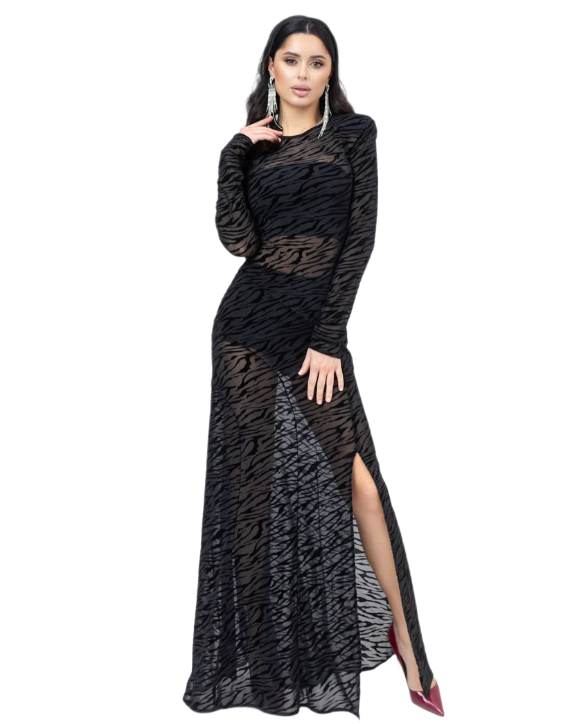 Black Long Sleeve Mesh Dress with Shorts