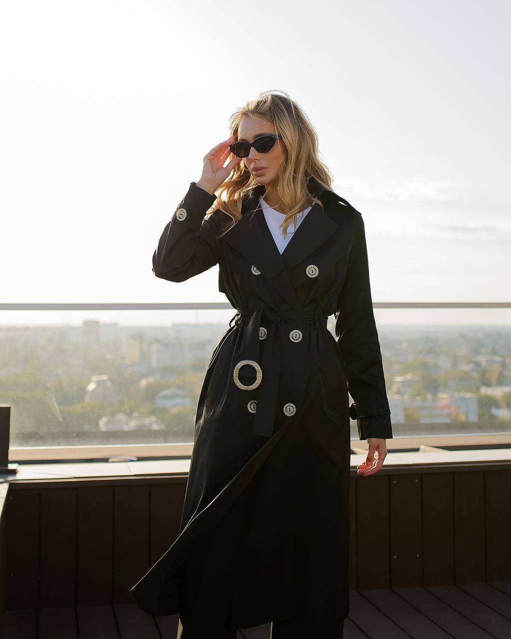 Stylish Black Trench Coat for Women with Belt and Pockets