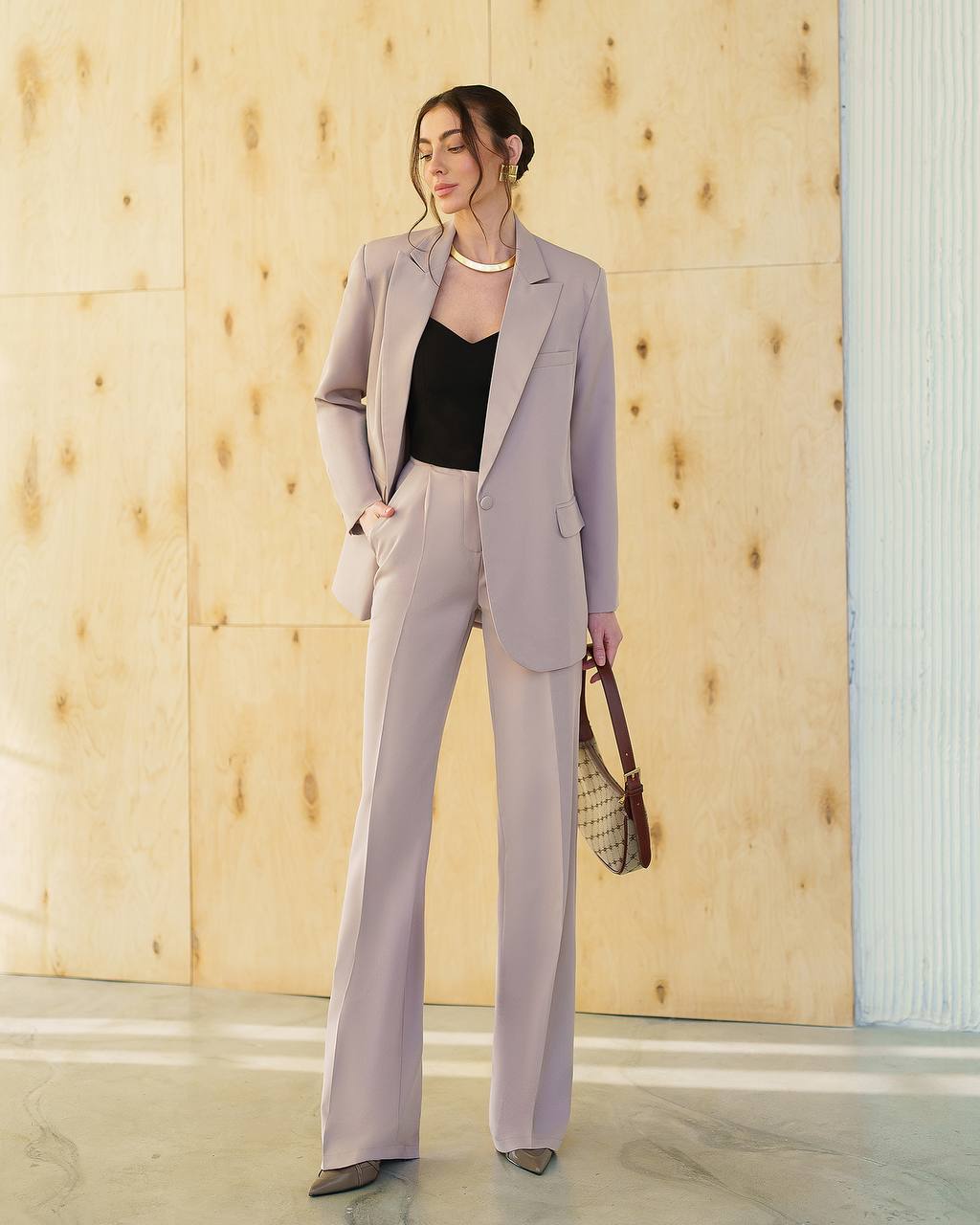 Womens Double Suit Premium Diagonal Suiting Crepe Blazer and Pants