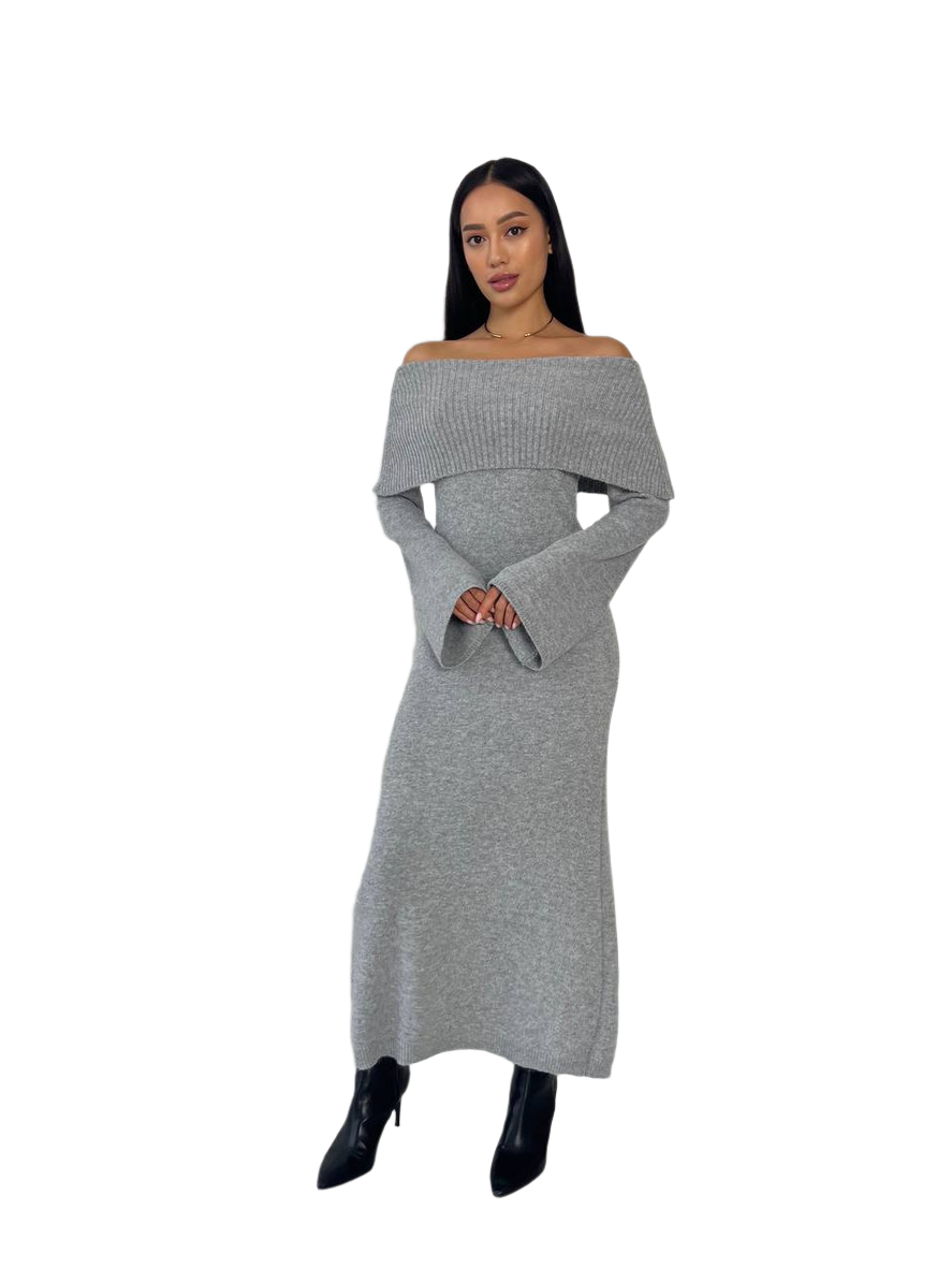 Luxury Off Shoulder Long Sleeve Knit Dress