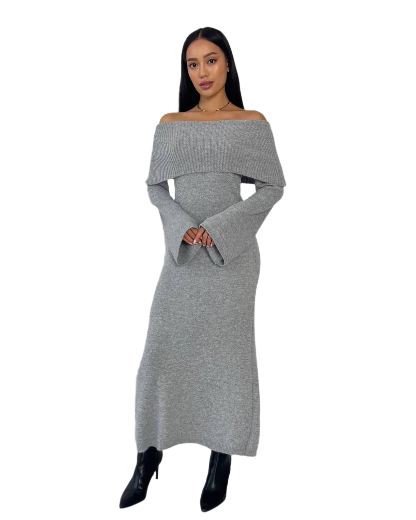 Luxury Off Shoulder Long Sleeve Knit Dress