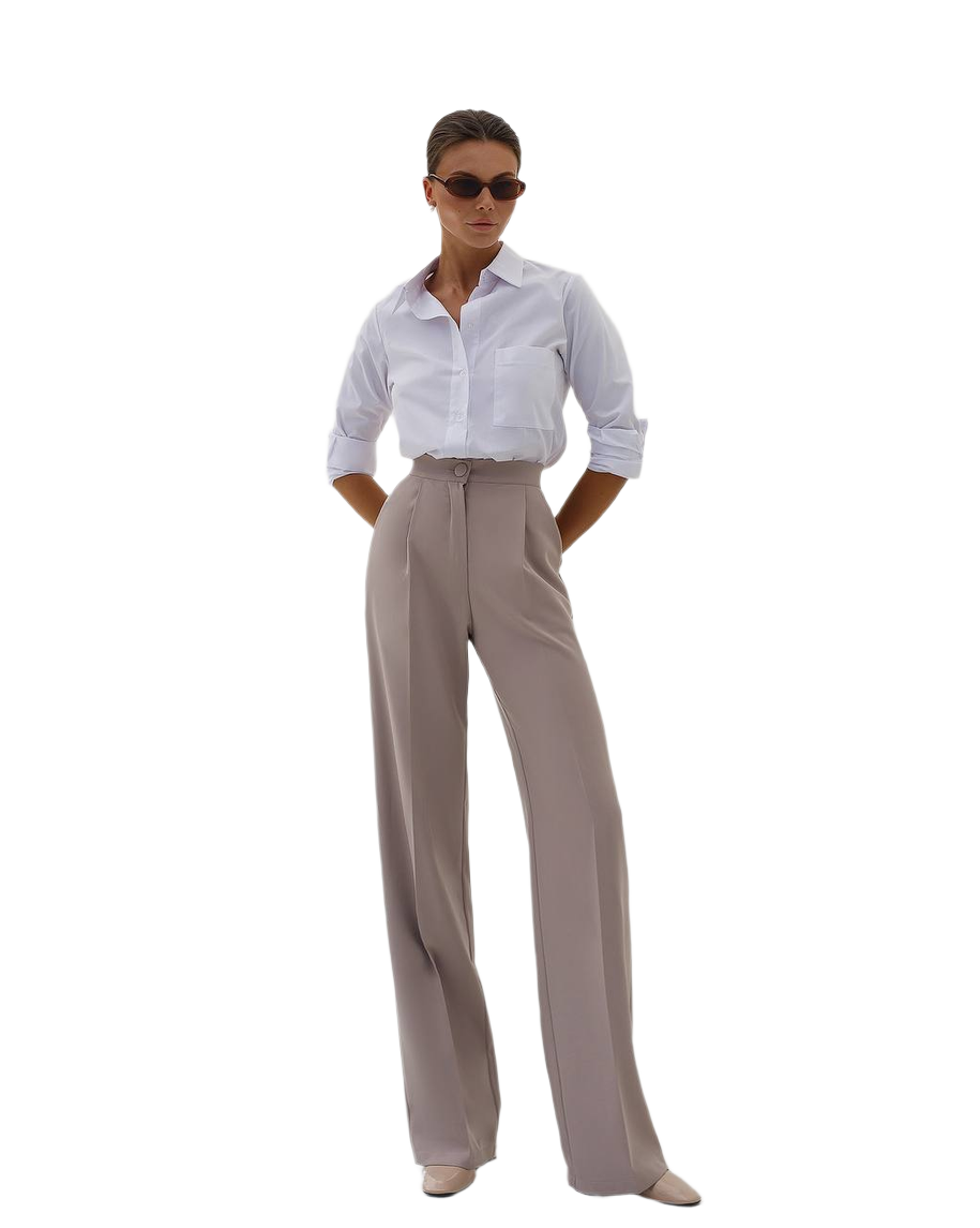 Premium Diagonal Crepe Women's Trousers High Waist Wide Leg