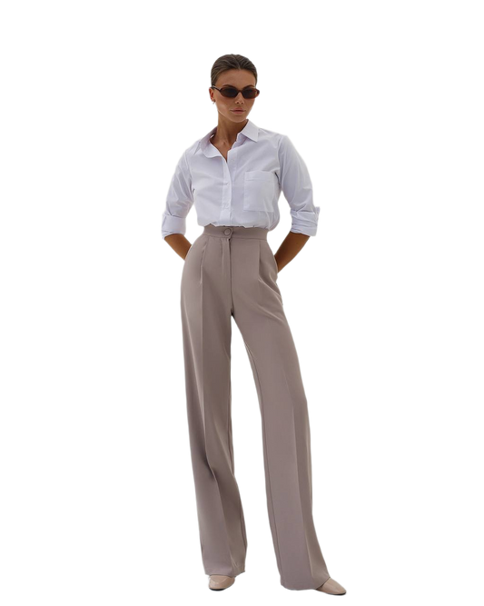 Premium Diagonal Crepe Women's Trousers High Waist Wide Leg