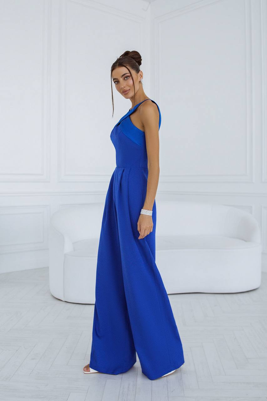 Electra Women's Jumpsuit in Blue with Satin Cross Straps