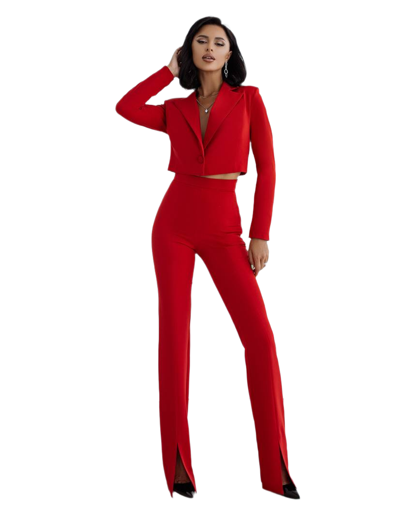 Stylish Red Women's Suit Jacket with Lining in Diagonal Crepe Fabric