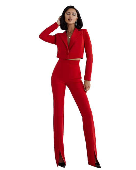 Stylish Red Women's Suit Jacket with Lining in Diagonal Crepe Fabric