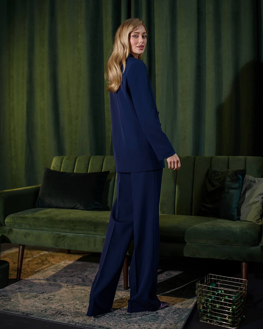 Womens Premium Navy Blue Three Piece Suit Blazer Vest Trousers