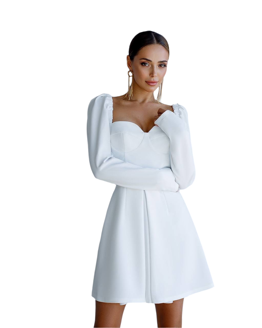 Elegant Mini Dress with Puff Sleeves in Premium Crepe Fabric