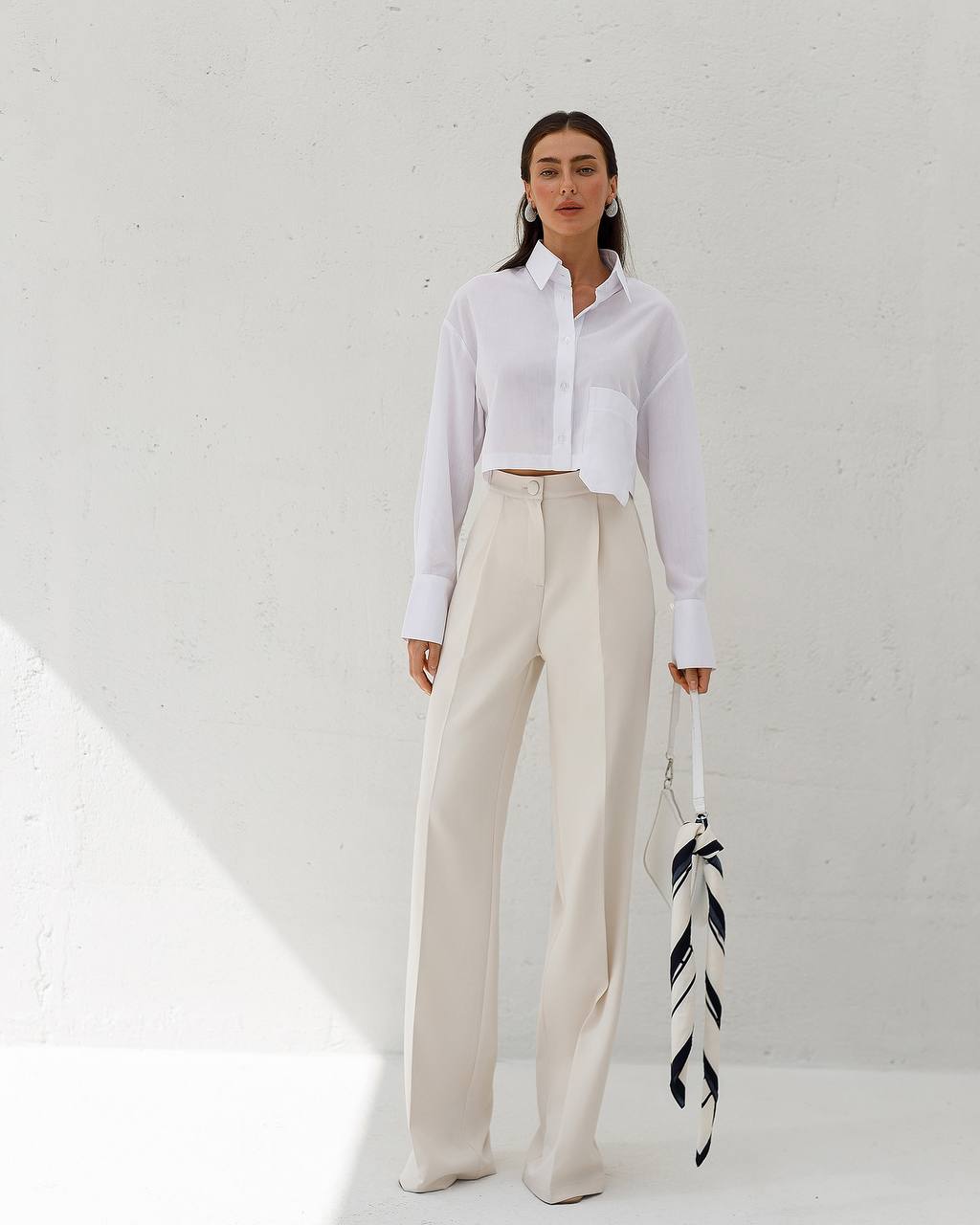 Womens Cropped White Cotton Blouse Premium Quality