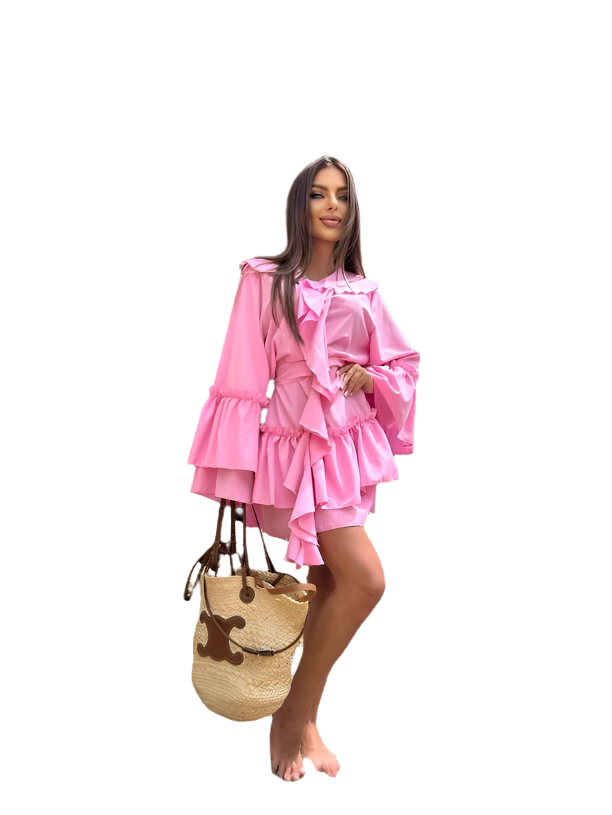 Pink Boho Style Ruffled Dress Super Soft Fabric