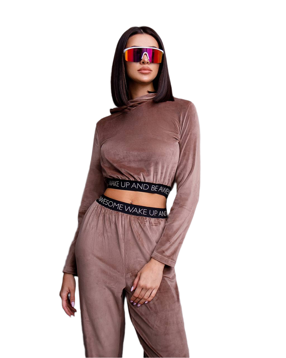 Soft Plush Knit Suit in Graphite Beige Lavender