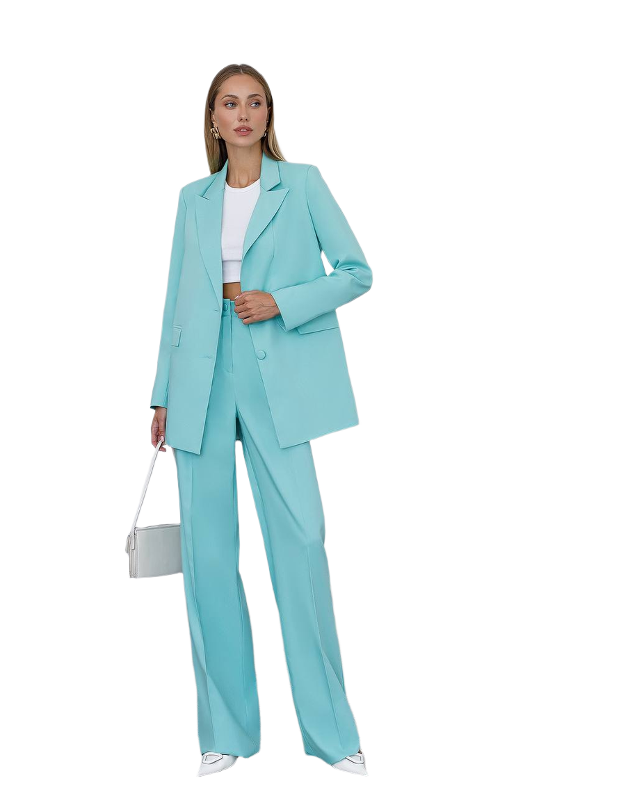 Elegant Polished Tiar and Lux Fabric Women's Suit in Tiffany Blue