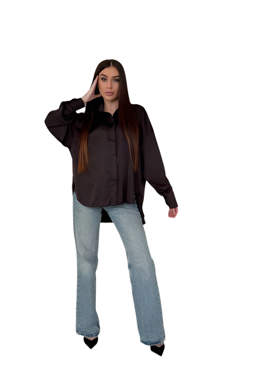 Elegant Black Silk Shirt with Hidden Buttons for Women