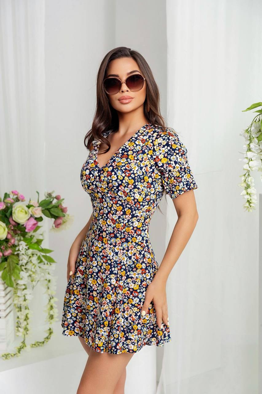 Floral Chiffon Short Sleeve Dress for Casual Events and Summer Fun