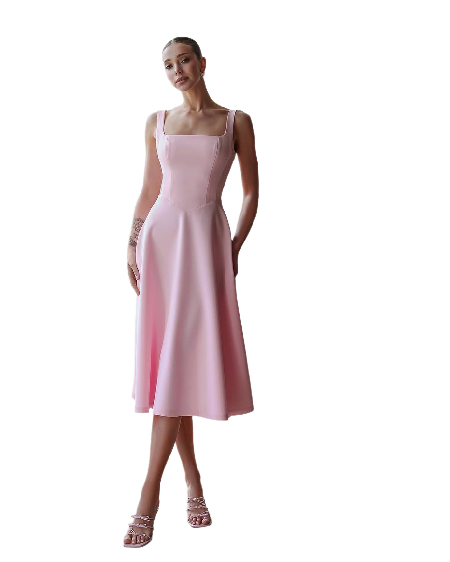 Elegant Pink Midi Dress in Premium Crepe Fabric