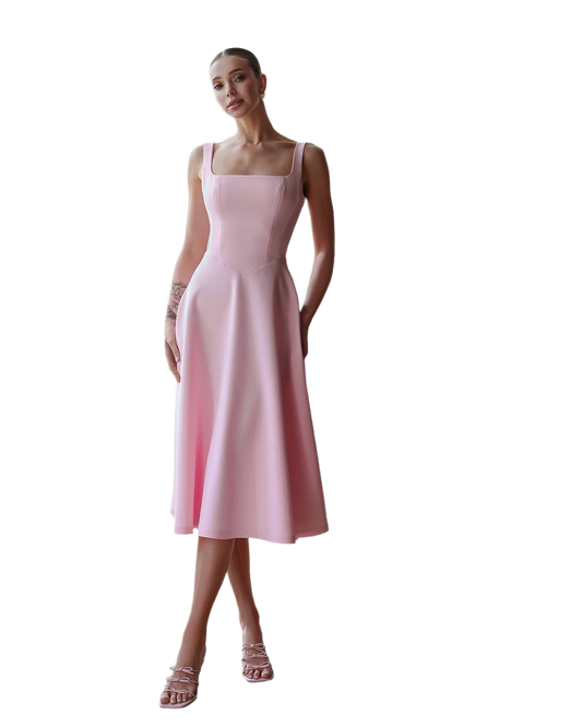 Elegant Pink Midi Dress in Premium Crepe Fabric