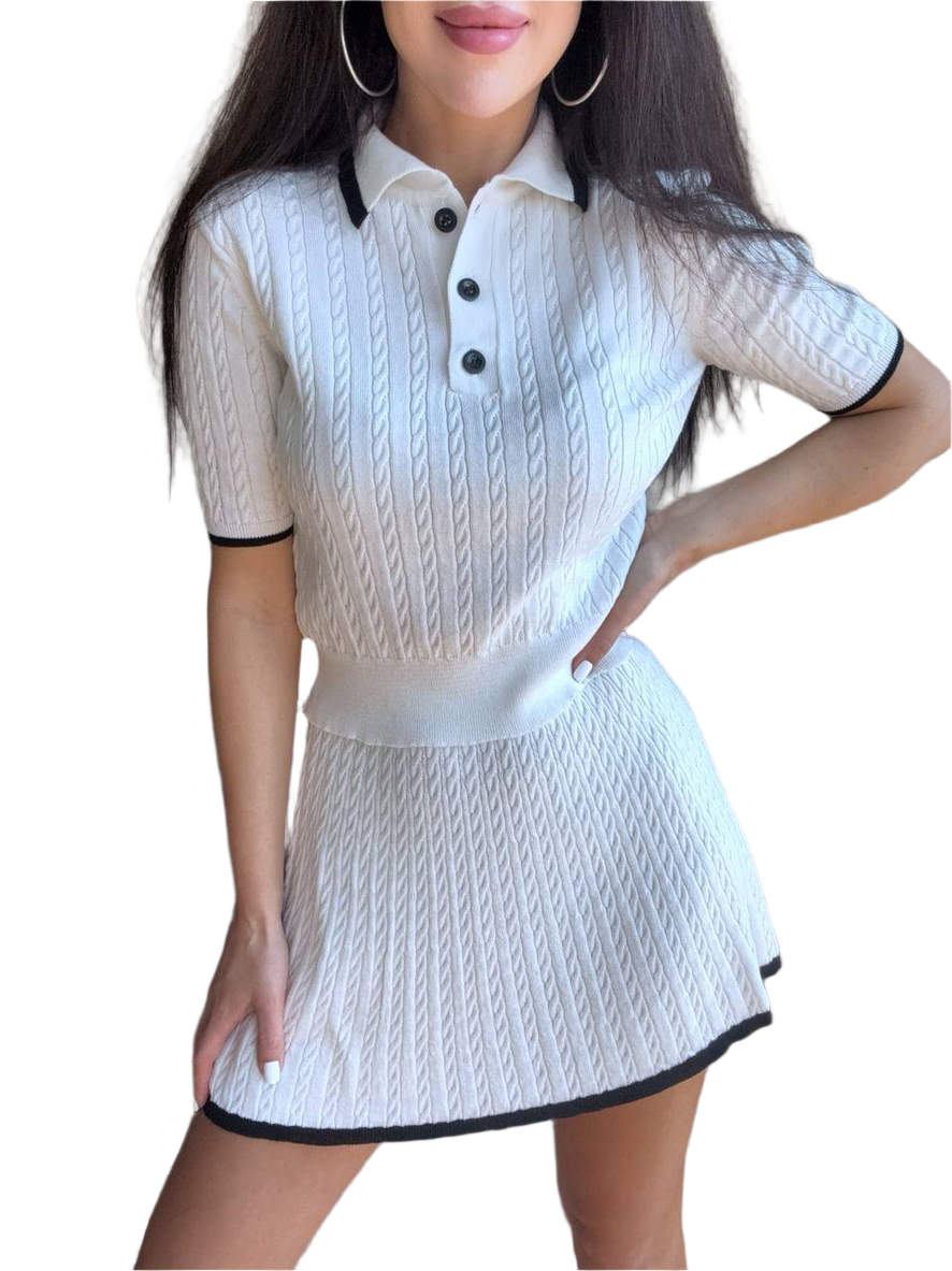 Adelin Light Cotton Blend Women Suit with Knitted Blouse and Skirt