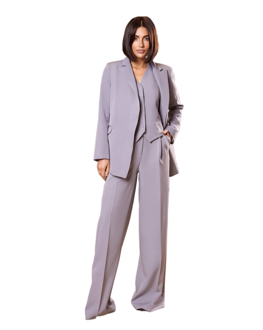 Three Piece Women Suit Soft Lilac Premium Crepe Lined Vest Jacket Trousers