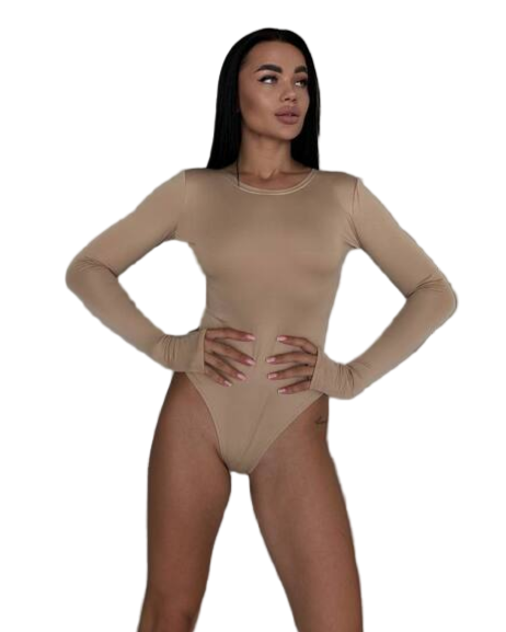 Beige Long Sleeve Microdving Bodysuit