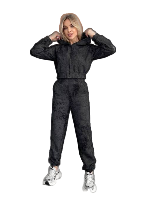 Black Womens Soft Cotton Tracksuit Hoodie and Joggers Set