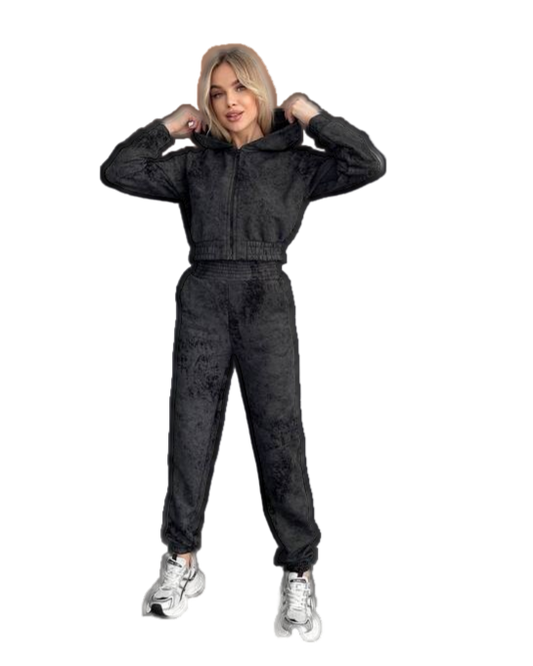 Black Womens Soft Cotton Tracksuit Hoodie and Joggers Set