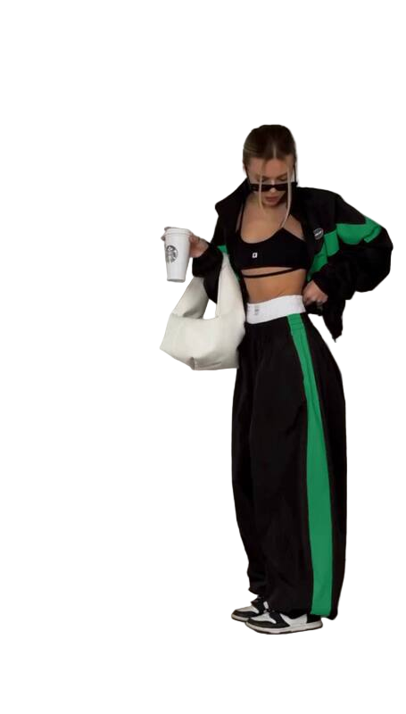 Oversized Two-Piece Tracksuit with Green Stripes