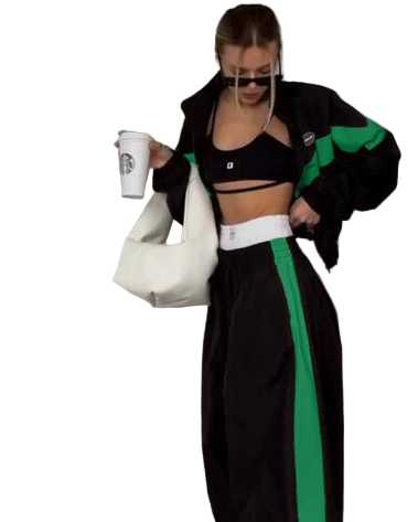 Oversized Two-Piece Tracksuit with Green Stripes