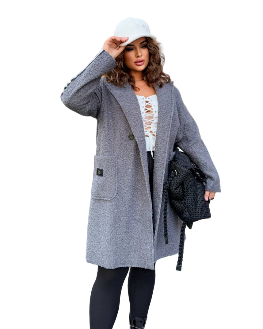 Gray Teddy Coat Women Unlined Lamb Fleece Autumn Outerwear
