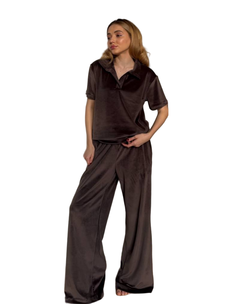 Chocolate Velour Pajama Set Plush Loungewear Women