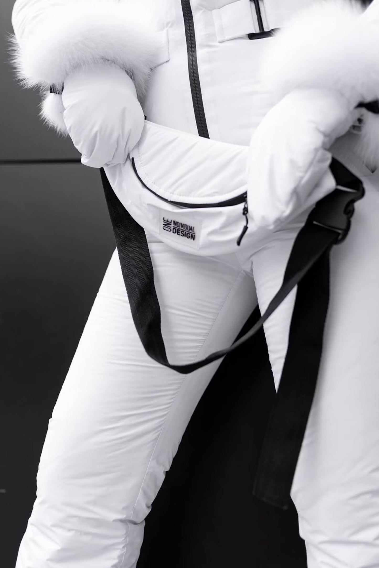 White Women And Kids Ski Jumpsuit with Belt Mittens and Bag Insulated Winter Snow Suit