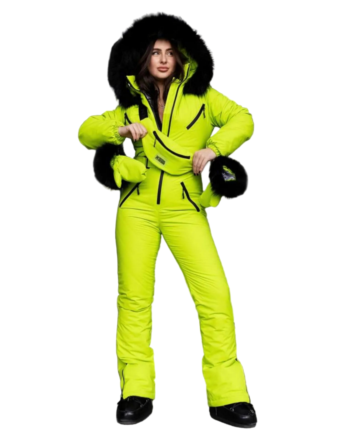 Yellow Lime Women And Kids Ski Jumpsuit with Belt Mittens and Bag Insulated Winter Snow Suit