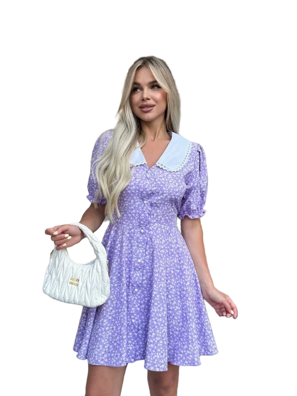 Lavender Floral Summer Dress Peter Pan Collar Button Front Lightweight Super Soft