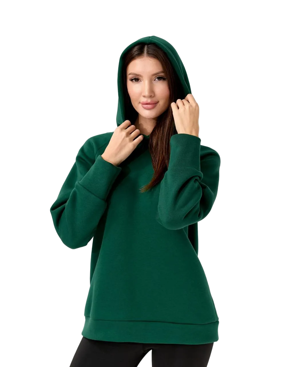 Green Fleece Hoodie for Women Turkish Trinitka Warm Pullover