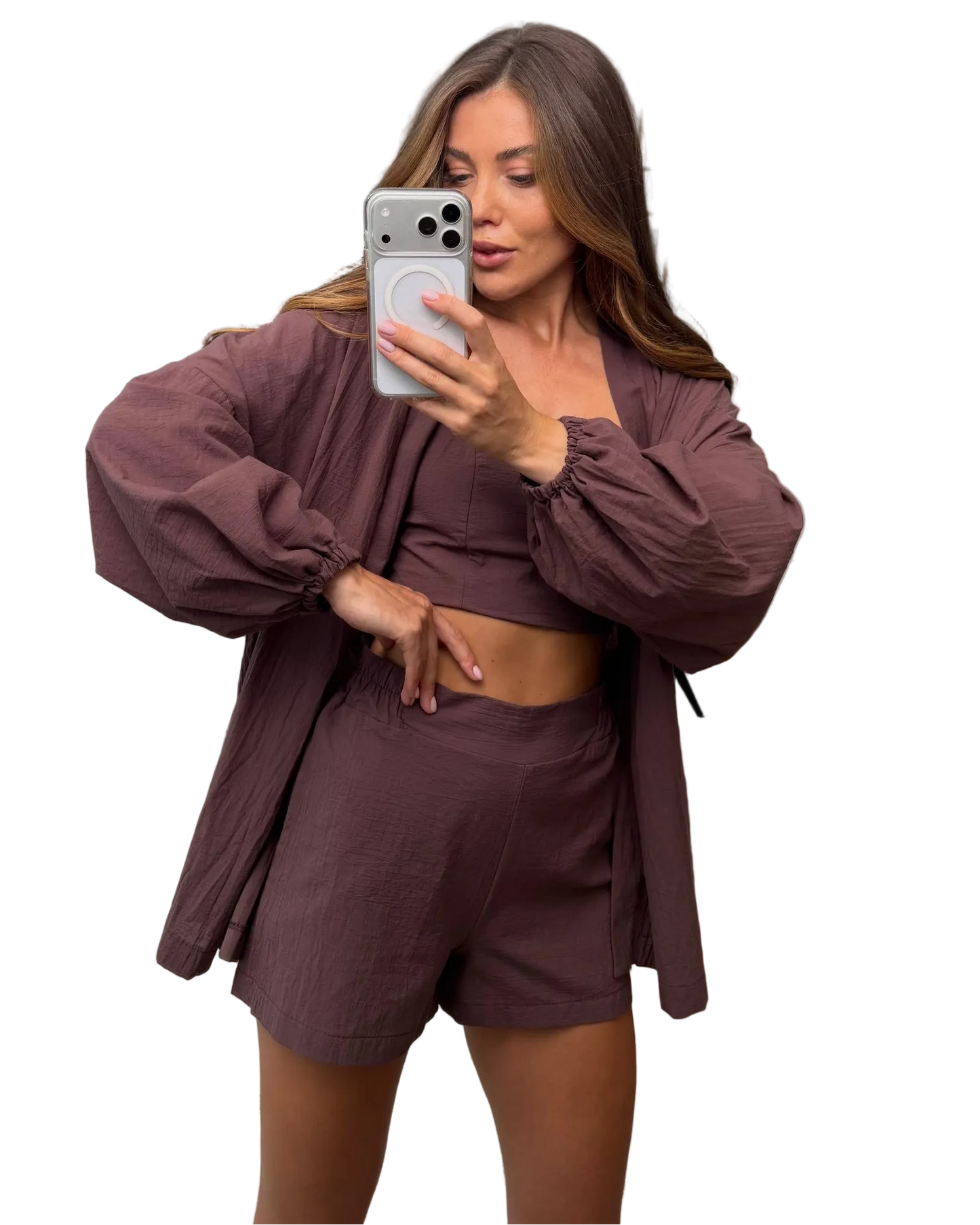 Cotton Batiste Three Piece Set Women Shorts Top Shirt Lightweight Breathable