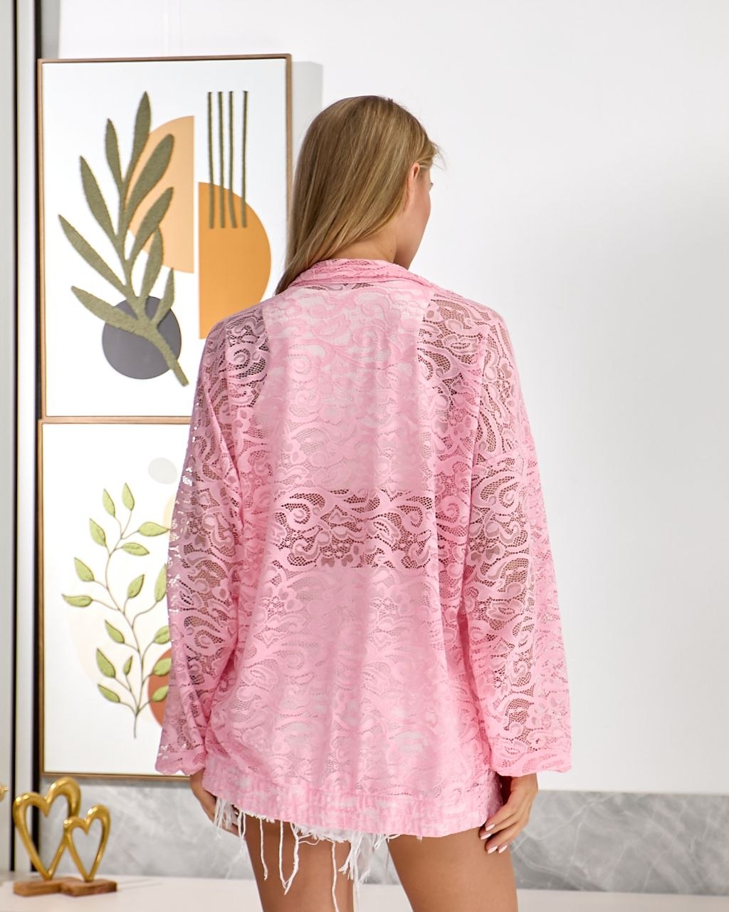 Women Lace Bomber Jacket Pink