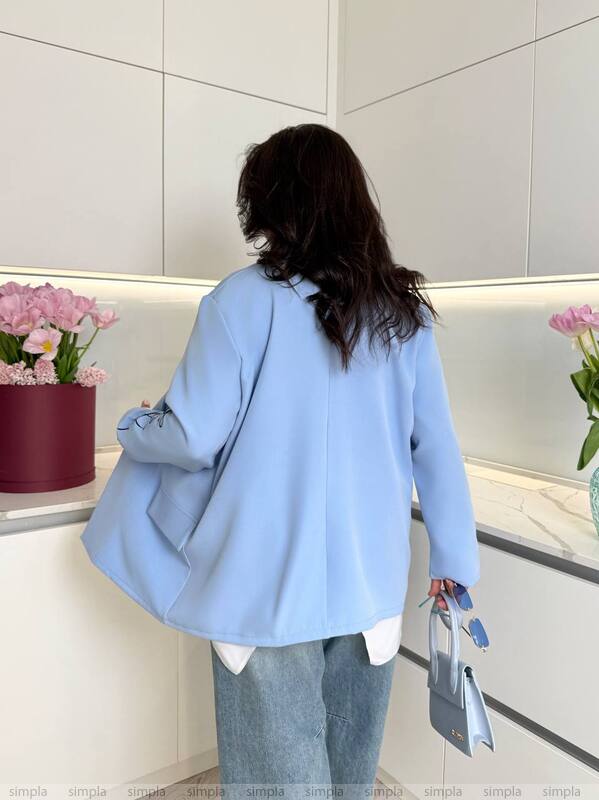 Lavender Blue Long Jacket with Sleeve Embroidery