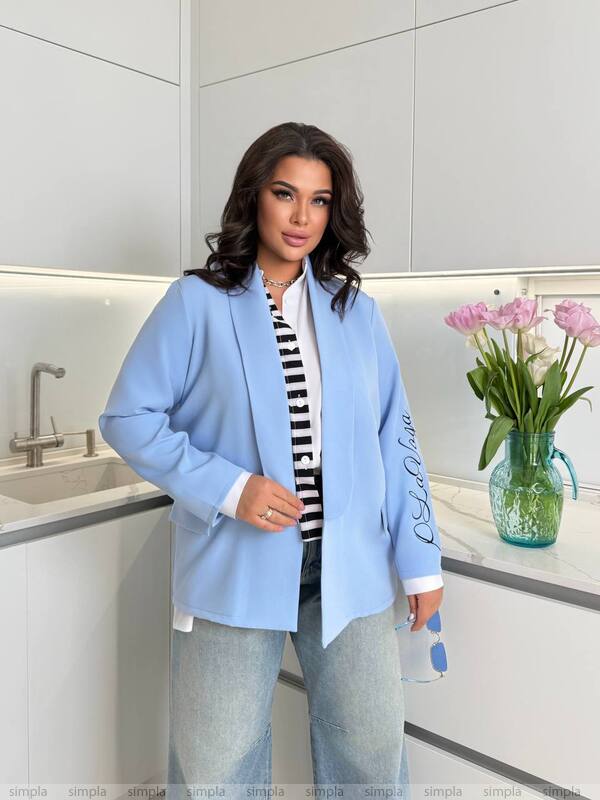 Lavender Blue Long Jacket with Sleeve Embroidery