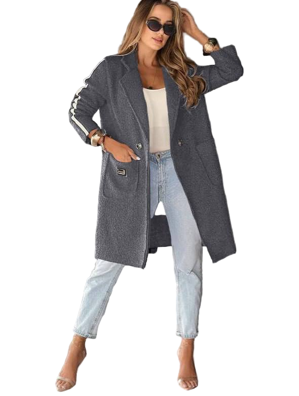 Charcoal Gray Sherpa Long Cardigan Button Front Cozy Unlined