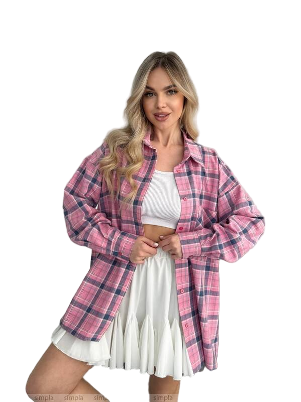 Oversized Pink Plaid Flannel Shirt
