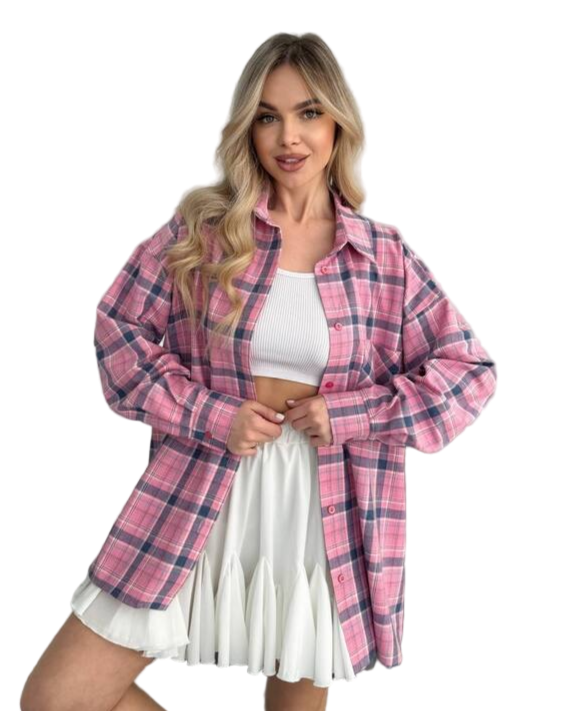 Oversized Pink Plaid Flannel Shirt