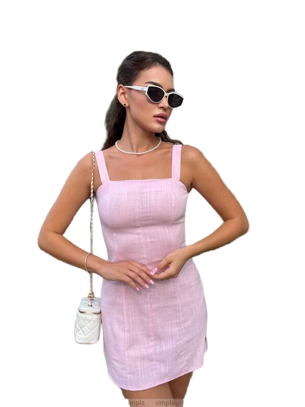 Pink Mini Linen Dress Sleeveless Summer Casual