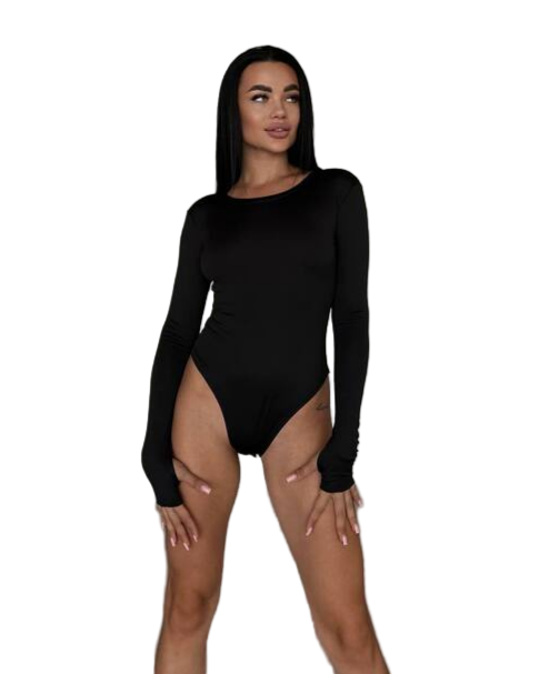 Black Microdiving Long Sleeve Bodysuit for Women