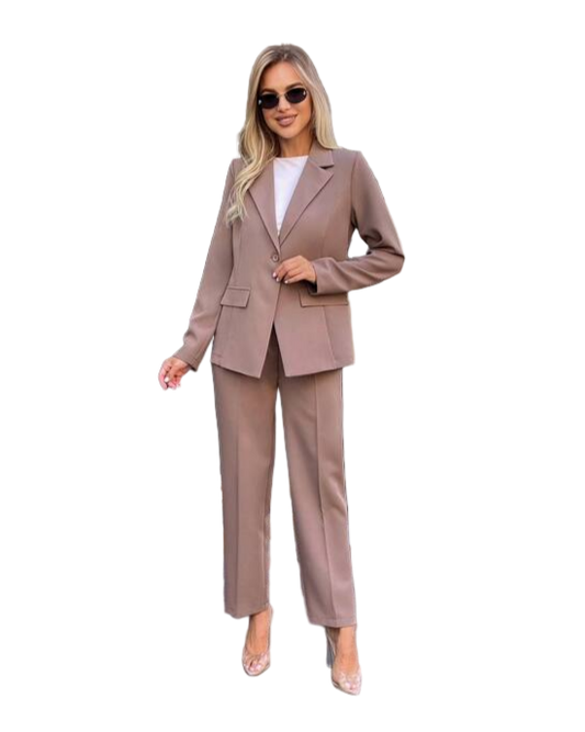 Stylish Brown Two-Piece Women's Suit with Blazer