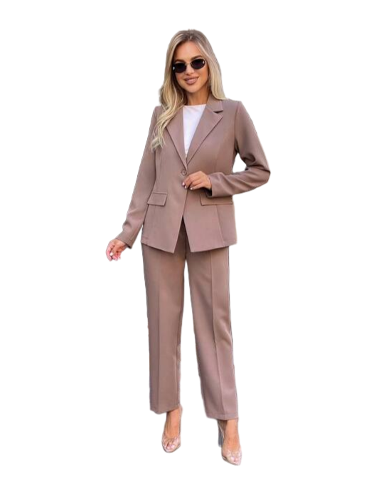 Stylish Brown Two-Piece Women's Suit with Blazer