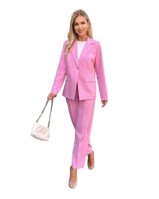 Stylish Pink Women Two-Piece Suit with Structured Blazer