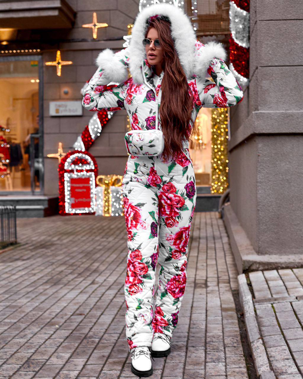 Women and Kids Floral Ski Jumpsuit Winter Snow Suit with Mittens and Bag
