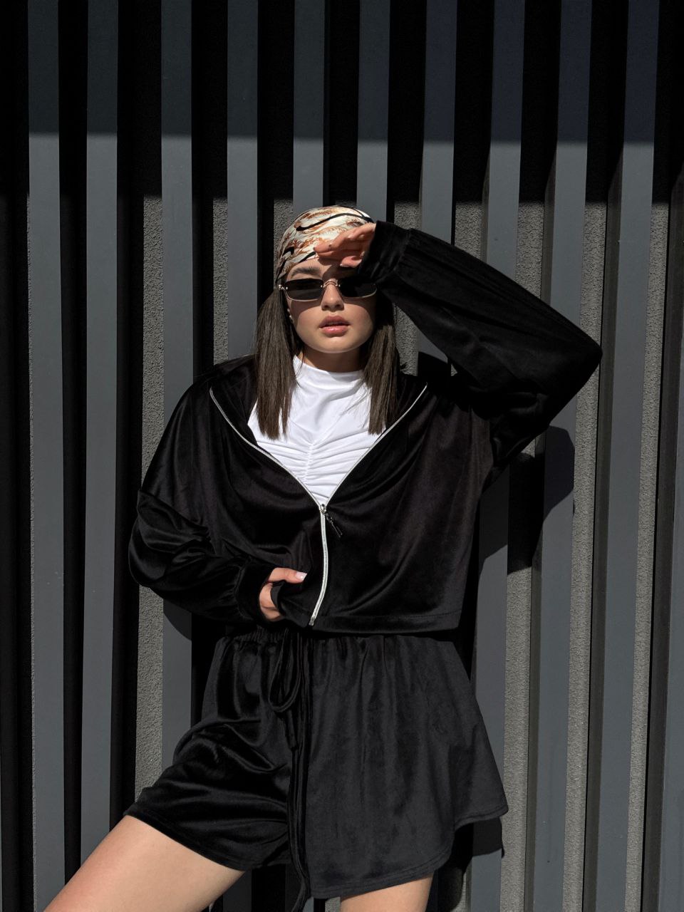 Black Velour Two-Piece Suit for Women