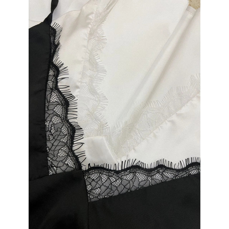 Elegant Black Slip Dress with Lace Details and Back Cutout