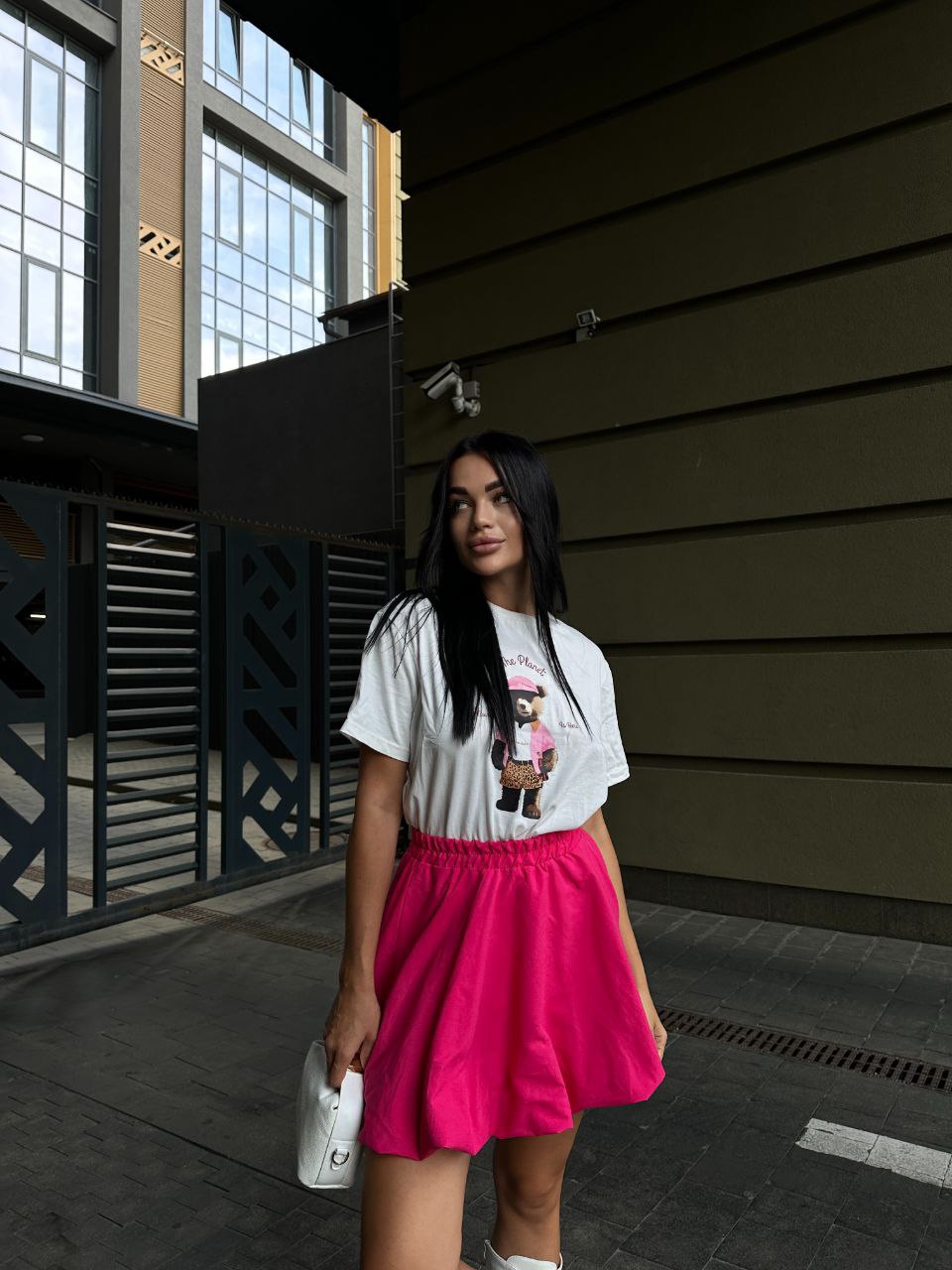 Pink Cotton Mini Skirt with Elastic Waist